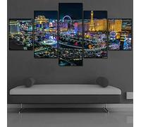 Zaruy Poster E Stampe 5 Pezzi Di Tela Las Vegas Di Nottexl/200Cm×100Cmsenza Cornice 5 Quadri Su Tela Wall Art Cinque Parti Pannello Dipinto Murale Hd Poster Modern Modular Picture