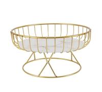 ZASCHMOY Canket di Frutta in Metallo di Grande capacità con Design Cavo per Bancone da Cucina o Tavolo da Pranzo in Bianco con Strisce d'oro (#1)