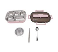 ZASCHMOY Contenitore Termico per il Pranzo in Acciaio Inossidabile con 5 Scomparti, Clamp/Holder di Chiusura di Sicurezza, Ciotola per Zuppa, Bacchette e Cucchiaio per Adulti e Bambini - Ideale per