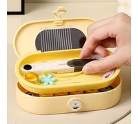 ZASCHMOY Kit Cucito Portatile Set Ago e Filo Scatola Compatta per Strumenti Cucito con Scomparti Sicuri per Casa, Viaggi, Ufficio, Custodia in Plastica Gialla Color Crema