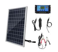 ZASCHMOY Kit Pannello Solare da 10 W con Display LCD e Doppie Porte USB, Set di Pannelli Solari Ad Acqua Ad Alta Trasmissione per Alimentazione di Emergenza All'aperto da Campeggio (60A)