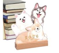 Zasdvn Calendari Da Scrivania - Calendario Mensile 2026 Cuccioli e Gattini con Base in Legno | Agenda Giornaliera con Design Puppy Kitten per Ufficio Casa Scuola Bambini