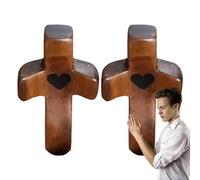 Zasdvn Croce in Legno Intagliato, amuleto Mano, Legno d'ulivo con Croce Mano, Texture Liscia, Formato Tascabile, Croce d'Amore intagliata Mano in Legno con Cuori, Croce per Amici, pregare,