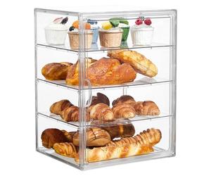 Zasdvn Vetrina per Pasticceria - Contenitore per Alimenti a 4 Scomparti in Vetrina,Organizzatore Acrilico per Pasticceria Cucina Panetteria Dispensa