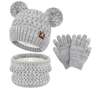 ZASFOU Bambini Cappello Invernale Sciarpa Guanti Touch Screen Set 2 3 4 5 6 7 Anni Berretto Cappelli in Maglia con Pompon Scaldacollo Guanto Regali per Ragazze Ragazzo