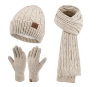 ZASFOU Donna Cappello Invernale Sciarpa Guanti Touch Screen Set Caldo Pile Foderati in maglia Berretto Cappelli Sciarpe lunghe Guanto Regalo per Donna compleanno Natale