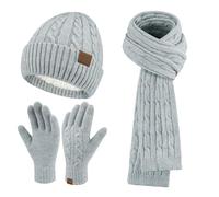ZASFOU Donna Cappello Invernale Sciarpa Guanti Touch Screen Set Caldo Pile Foderati in maglia Berretto Cappelli Sciarpe lunghe Guanto Regalo per Donna compleanno Natale