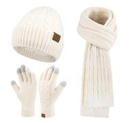 ZASFOU Donna Cappello Invernale Sciarpa Guanti Touch Screen Set Caldo Pile Foderati in maglia Berretto Cappelli Sciarpe lunghe Guanto Regalo per Donna compleanno Natale