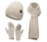 ZASFOU Donna Cappello Invernale Sciarpa lunga Guanti Touch Screen Set Caldo Pile Foderati in maglia Berretto Cappelli Sciarpe lunghe Guanto Regalo per Donna compleanno Natale