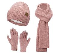 ZASFOU Donna Cappello Invernale Sciarpa lunga Guanti Touch Screen Set Caldo Pile Foderati in maglia Berretto Cappelli Sciarpe lunghe Guanto Regalo per Donna compleanno Natale