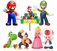 ZASHMART Topper per torta di compleanno con Super Mario, 6 personaggi di mario, decorazione per torte e feste