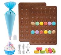 Zasjon 2 Pezzi Stampi in Silicone Macarons con Sac a Poche e 6 Beccucci, 48 Capacità Stampo Antiaderente Stampi per Macarons da Forno Stampo Macarons per Cioccolato, Dolci, Biscotti, 39 x 29cm