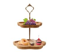 Zasjón Alzata per Torta in Legno a 2 Livelli Alzata per Dolci con Manico in Metallo, Alzatina per Dolci Supporto per Torta per Dolci Matrimonio Compleanno Natale, Ø 14,4cm, 19,2cm, H 25cm