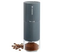 ZASSENHAUS Macinacaffè elettrico MASTER USB, macinacaffè in acciaio inox con meccanismo regolabile, macina ad alte prestazioni con batteria, alloggiamento grigio scanalato, con contenitore di raccolta