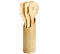 Zassenhaus Set di utensili da cucina in bambù, 7 pezzi, con supporto in canna di bambù, 32 cm, posate da insalata, cucchiaio, spatola, spatola, spatola, cucchiaio da cucina con foro, pinza, set di