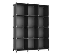 ZASTION AWTATOS Cube Storage Organizer Modular Storage 12 Cube Bookshelf DIY Plastic Closet Storage Shelves with Wooden Mallet, Ideal Storage Solution for Home, Office, Bedroom, Black