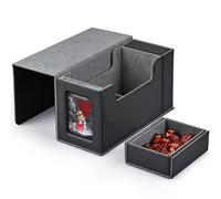 ZASTION MTG Commander Deck Box with Display Window,Card Deck Box with Dice Tray & 35pt Magnetic Card Holder,Fits 200 Double-Sleeved Cards-Black&Grey