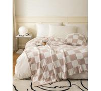 ZASTION REPRECONF Ultra Soft Cozy Buffalo Checkerboard Grid Fluffy Microfiber Knitted Throw Blanket Lightweight Fleece Checkered Blanket for Sofa Bed Travel Cream 51"X63"