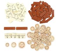 Zasvec Bottoni Legno 300 Pezzi Etichette Personalizzate da Cucire Handmade with Love Bottone in Legno Etichette fatte a mano Etichette in PU per Decorazioni di Cucito e Lavorazione