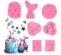Zasvec Stampi in Silicone Fondente Sirena 7 Pezzi 3D Animali Marini Silicone Stampo Stampi per Torte a Tema Marino Stampo Silicone Fondente Conchiglia Stampi Fondant Silicone Mold per Decorare Torte