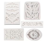Zasvec Stampo Silicone Fondente Barocco 5 Pezzi - Sollievo per Bordo Torta, Stampi per Gesso - Grigio
