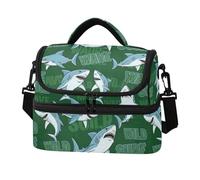 Zathe Borsa termica a doppio strato per il pranzo, motivo squali, colore verde, con forte supporto, per adulti, uomini e donne