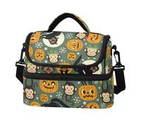 Zathe Borsa termica per il pranzo a doppio strato, motivo scimmie e gatti neri, con tasca laterale in tessuto per adulti, uomini e donne