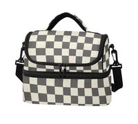 Zathe Contenitore per il pranzo a doppio strato, con motivo a scacchiera, leggero, a prova di perdite, con tasca laterale in tessuto per ufficio, picnic, escursionismo, spiaggia