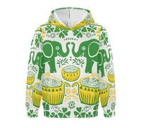 Zathe Felpa unisex a maniche lunghe per bambini, motivo con elefanti, verde e giallo, con tasca a marsupio, Elefanti Verde Giallo Arte, 4 anni