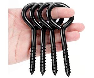 ZAUGONTW Bulloni a occhiello da 12,7 cm, ganci a vite in acciaio inossidabile, 4 ganci a occhiello neri grandi per appendere, fissaggi, applicazioni resistenti