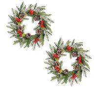 Zavothy 2PCS Corona di Natale per porta 50 cm, corona natalizia, corona artificiale con pigne e palline di Natale, corona dell'Avvento, decorazione natalizia, decorazione per la porta di casa, verde