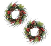 Zavothy 2PCS Corona di Natale per porta 50 cm, corona natalizia, corona artificiale con pigne e palline di Natale, corona dell'Avvento, decorazione natalizia, decorazione per la porta di casa, verde