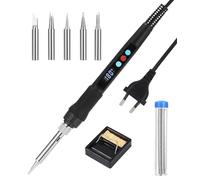 Zawaer Saldatore a Stagno, 100W Elettrico Temperatura Regolabile 180°C-500°C Display, Saldatore Kit, Stagnatore Elettrico con ON/OFF con 5 Punte di Saldatura, Supporto per Riparazione.