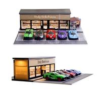 ZAWALUD Diorama 1/64 Parcheggio, Garage Per Auto Giocattolo con Illuminazione LED, per 1/64 Scala Diecast Modello Auto, Scena Display, 5 Posti Auto All'aperto (Daily Bakehouse)
