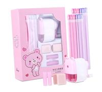 ZAWELIYO Set di Cancelleria per Studenti con Temperamatite Resistente | Design Kawaii, portatile per la scuola, include matita e gomma