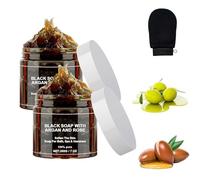 Zawina Morocco Black Beldi Soap, sapone nero con argan e rosa, Zawina Morocco Body Scrub, Zawina Moroccan Black Soap con guanto (2 scatole)
