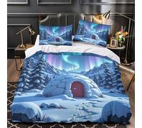ZAWPPEUIO Arctic Igloo Set Di Copripiumino microfibra traspirante 3 Pezzi stampa 3D con cerniera Inverno Set Di Copripiumino con federa ultra morbido for ragazze King（220x240cm）