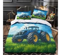 ZAWPPEUIO Blue Tractor Farm Copripiumino 3 Pezzi microfibra morbida stampa 3D cerniera nascosta con federe ultra traspirante rural Set Di Copripiumino for ragazzi e ragazze Single（140x200cm）