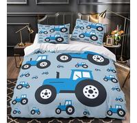ZAWPPEUIO Blue Tractor Kids Set Di Copripiumino morbida microfibra 3 Pezzi stampa 3D con federa Coon Farm Vehicle Set Di Copripiumino cerniera soffice traspirante for adolescenti Single（140x200cm）