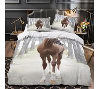 ZAWPPEUIO Brown Horse Walking Copripiumino 3 Pezzi stampa di 3D microfibra morbida con cerniera Natural Foresta Path Set Di Copripiumino cerniera ariosa traspirante for ragazzi Super king（260x220cm）