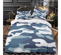 ZAWPPEUIO Camo copripiumino stampa 3D microfibra morbida 3 Pezzi con cerniera blue Military Set Di Copripiumino con federa soffice traspirante ultra morbido for adulti Single（135x200cm）