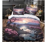 ZAWPPEUIO Cherry Blossom Tramonto copripiumino stampa 3D microfibra morbida 3 Pezzi con federa Set Di Copripiumino cerniera ariosa morbido for ragazze King（220x240cm）