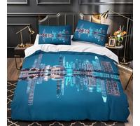 ZAWPPEUIO Città Skyline Copripiumino 3 Pezzi stampa di 3D microfibra morbida con federa Night Urbano Set Di Copripiumino cerniera nascosta traspirante for bambini Double（200x200cm）