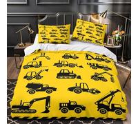 ZAWPPEUIO Construction Machines Copripiumino 3 Pezzi stampa 3D con federa per cuscini microfibra soffice Black Silhouette Set Di Copripiumino cerniera nascosta for ragazzi e ragazze Double（200x200cm）