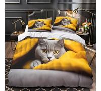 ZAWPPEUIO Cozy Cat Peeking Set Copripiumino 3Pz stampa 3D microfibra trasp con fed Soft Blanket Set Copripiumino cerniera ultra trasp morb e traspirante for adulti Double（200x200cm）