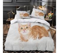 ZAWPPEUIO Cute Ginger Kitten copripiumino stampa 3D microfibra morbida 3 Pezzi con federa Soft Fluffy Pet Set Di Copripiumino cerniera ariosa morbido for ragazze Single（140x200cm）