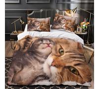 ZAWPPEUIO Cute Kitten copripiumino 3 Pezzi stampa 3D microfibra traspirante con federa Fluffy Cat Cozy Set Di Copripiumino cerniera soffice ariosa for bambini e adolescenti King（220x240cm）