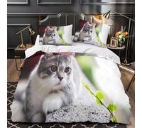 ZAWPPEUIO Cute Kitten Set Di Copripiumino morbida microfibra 3 Pezzi stampa 3D con federa fluffy Domestic Cat Set Di Copripiumino cerniera ariosa morbido for ragazze Double（200x200cm）