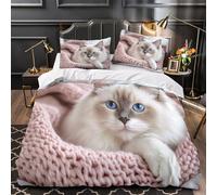 ZAWPPEUIO Fluffy Cat Set Di Copripiumino morbida microfibra 3 Pezzi stampa 3D con cerniera cozy Home Set Di Copripiumino con federa per cuscini soffice for adolescenti Double（200x200cm）