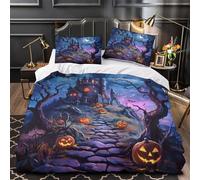 ZAWPPEUIO Halloween Castello Set Di Copripiumino stampa 3D ultra microfibra 3 Pezzi con federa soffice spooky Night copripiumino con cerniera ariosa for adolescenti Single（140x200cm）